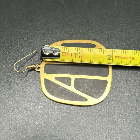 VTG 1980s Anne Klein Large Logo Black Gold Tone Earrings - Picture 9 of 10